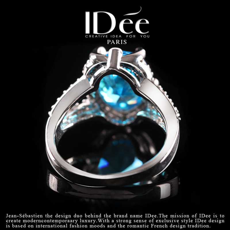 法国idee蓝宝石女气质食指银戒指 idee戒指/指环