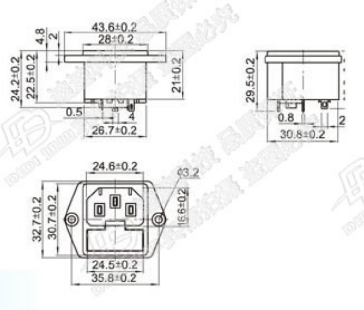 AC电源插座 AC-03T 品字公座+保险丝座带耳朵 10A250V 二合一全铜 - 图2