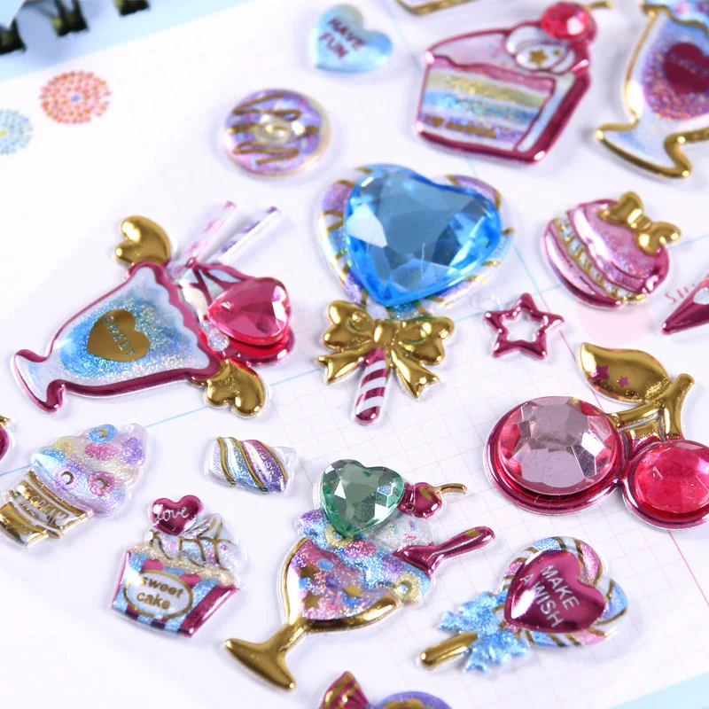 Cute three dimensional toy, shiny sticker, 3D, with gem
