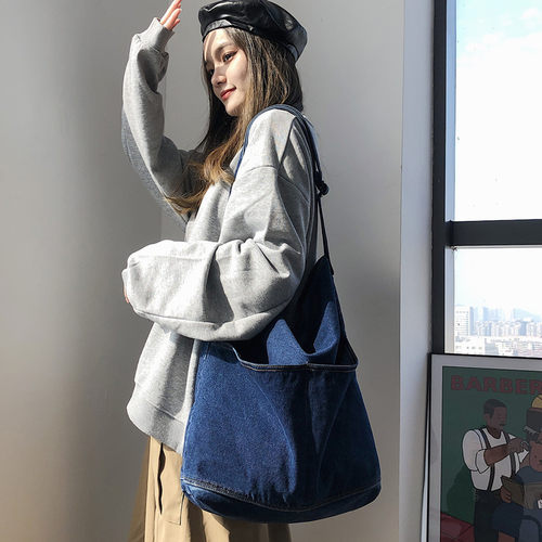ins牛仔布包韩版单肩包斜挎袋日系原宿 复古文艺慵懒风女大容量潮 - 图2