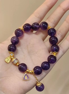 夏季新款百搭手链S925银镀金天然乌拉圭紫水晶手串送情人送闺蜜