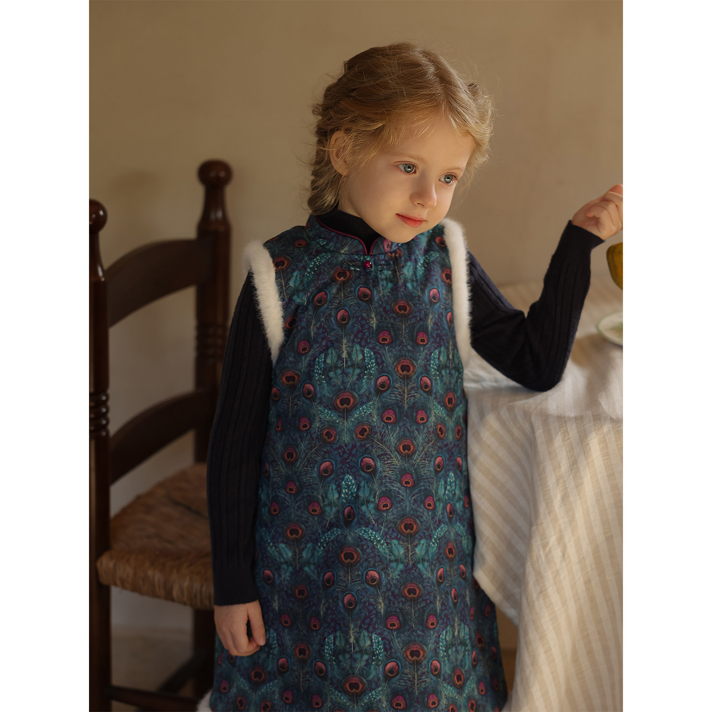 允儿妈女童秋冬银兰貂100支长绒棉碎花复古旗袍裙宝宝新年拜年服,淘宝优惠券,粉丝福利购,淘宝优惠卷