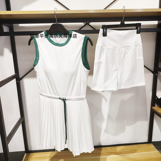 微胖加长高个高腰网球裙女收腰撞色宽肩带背心运动连衣裙速干网眼