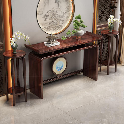 新中式玄关桌乌金木条案客厅入户门靠墙玄关台供桌超窄实木玄关柜 - 图0