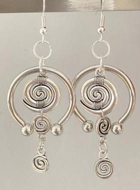 跨境热销个性朋克牛仔风耳环做旧创意蚊香盘五角星漩涡长款耳钩