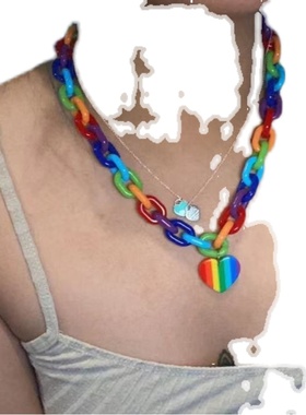 原宿风亚克力彩虹爱心INS吊坠
