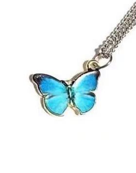 ins蓝色蝴蝶百搭吊坠项链