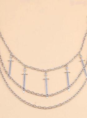 欧美跨境饰品 长剑吊坠腰链多层金属复古链条身体链性感配饰