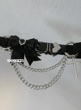 原创十字架皮质项圈蝴蝶结水钻朋克小众