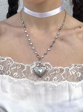 自制钛钢原宿锁骨链choker复古爱心吊坠链条颈链简约街头个性项链