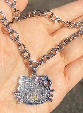 酷女孩粗链条KT猫带钻项链网红个性街头时尚蹦迪choker项圈颈链