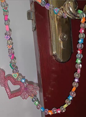 霹雳辣妹自制Y2K亚克力爱心项链翅膀吊坠彩绘日本进口闪珠项链