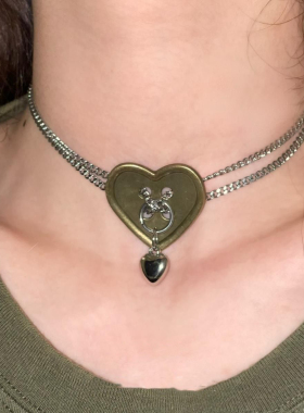 小众设计项链女爱心颈链vintage古着感复古微夸张钢钛酷