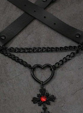 十字架吸血鬼项链哥特暗黑倒十字架吊坠项链锁骨链