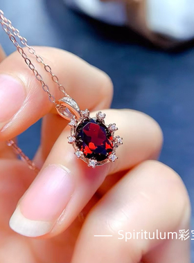 天然莫桑比克石榴石套装925纯银镀金主石尺7×9mm支持检测带证书