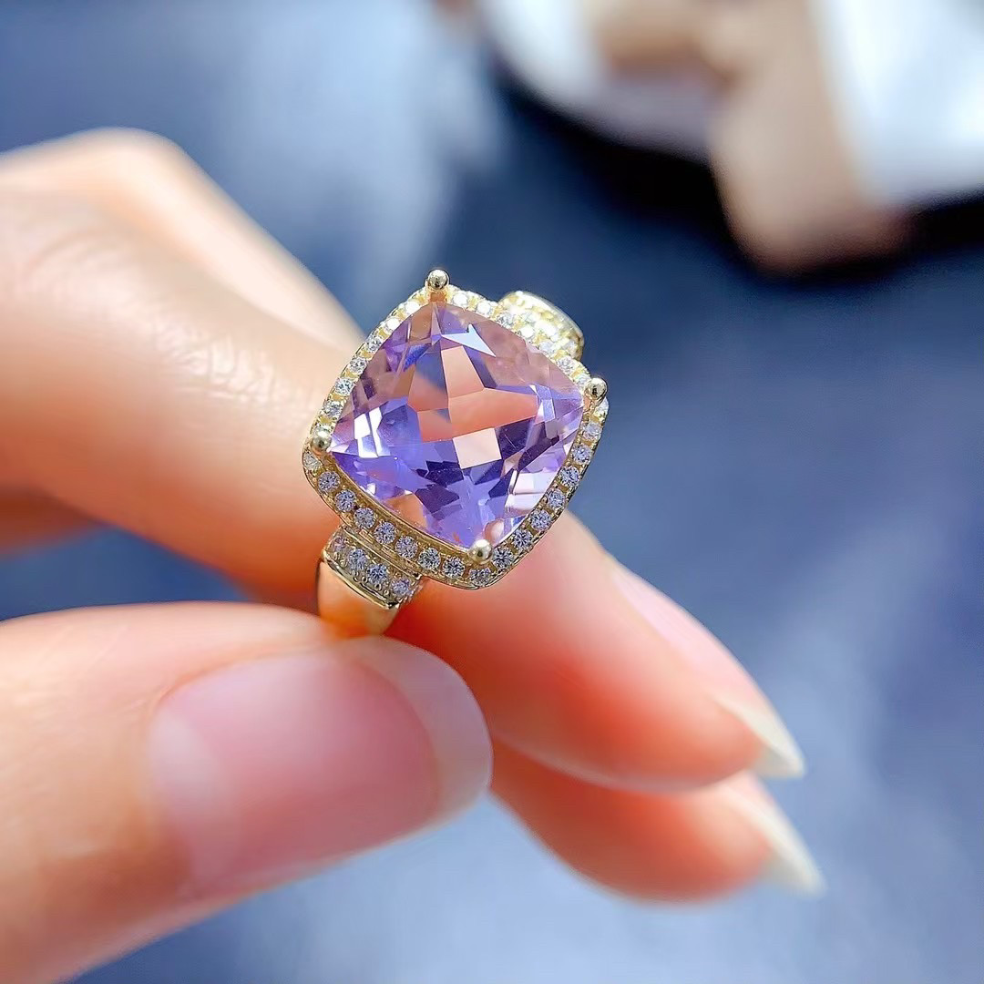 Natural lavender amethyst ring main stone size 10 10mm 925 sterling silver gold plated