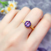 Natural Amethyst Fireworks Cut Ring 925 Sterling Silver Gold Plated Supports Detection Main Stone Size 8mm