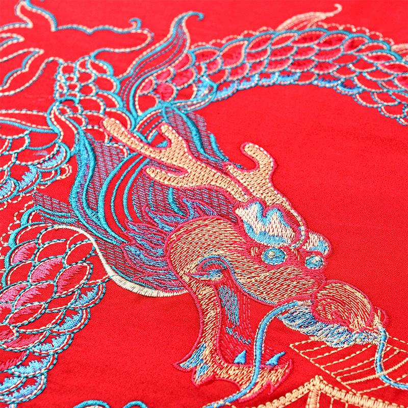 富安娜家纺60支长绒棉大红色被套 富安娜婚庆床品套件