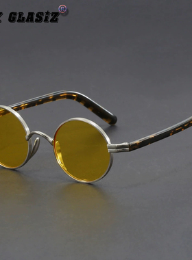 金属框复古圆形墨镜防紫外线
