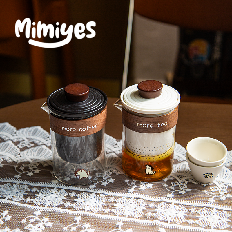 mimiyes周边丨奶油猫猫玻璃茶壶茶杯茶具套装户外露营陶瓷泡茶子,淘宝优惠券,粉丝福利购,淘宝优惠卷