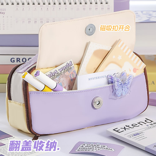三年二班 2026年新款笔袋手提高颜值ins风文具盒小学生女孩款大容量铅笔盒初中男孩文具袋超火笔袋小众不撞款 - 图1