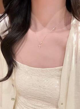 S999纯银十字架项炼女款轻奢小众高级感锁骨炼2025年新款生日礼物
