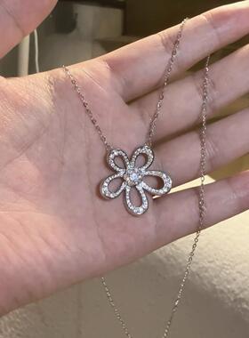 网红满钻向日葵项链女S999足银五瓣花朵轻奢小众纯银颈炼生日礼物