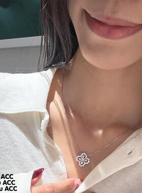 四叶草loop项链女925纯银镀18k金轻奢小众满钻莫桑石高级感锁骨链