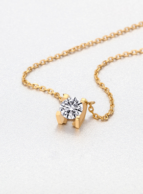 纯银镀18K金四爪单钻项链锁骨链女韩版时尚简约气质百搭颈链26新