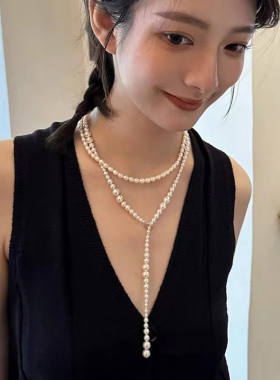 奥米迪奥珍珠长款毛衣链女秋冬