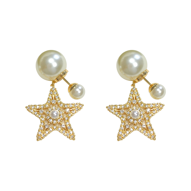 奥米迪奥镂空五角星镶钻珍珠耳环女时尚百搭高级26年圣诞新款耳饰 - 图3