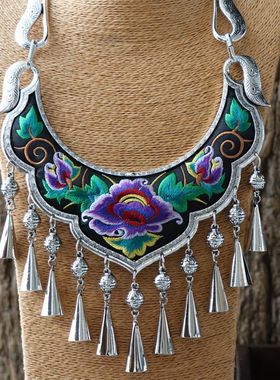 云南民族风绣花苗银项链