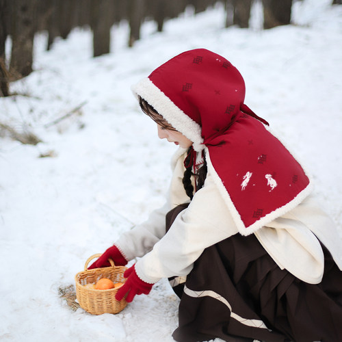 瑞雪风帽 | bi入汉服风帽！原创毛绒汉服帽子保暖小鹿小红帽首服 - 图0