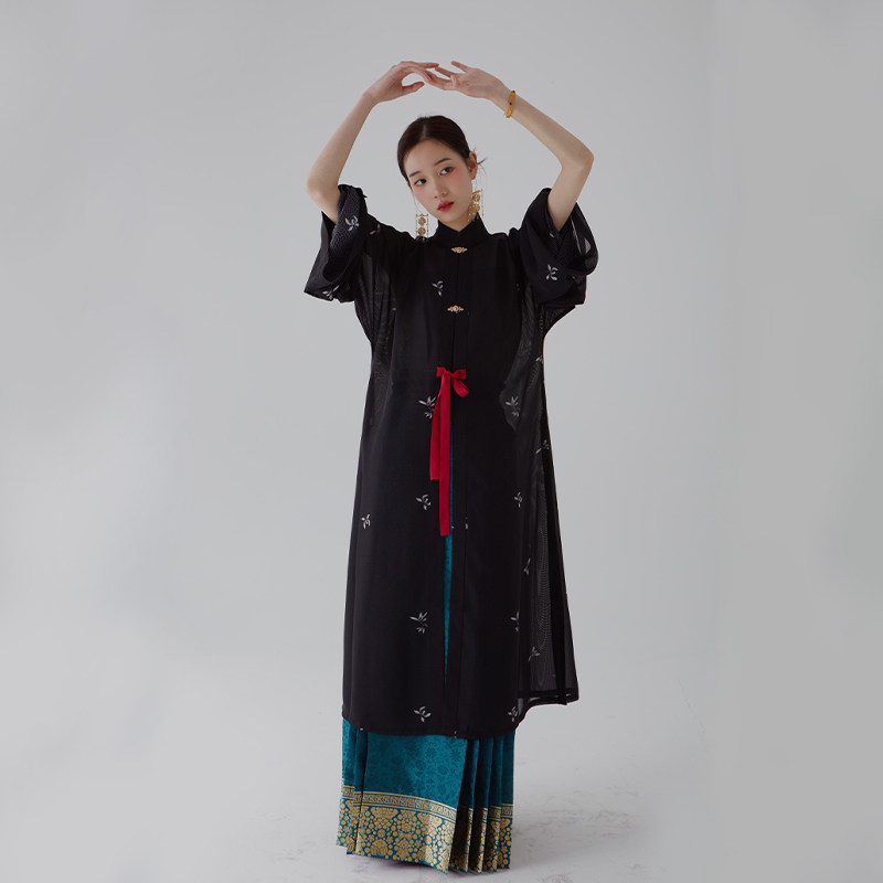 静夜幽兰｜化纤横罗原创印花竖领长衫圆领衫杉水集日常明制汉服女,淘宝优惠券,粉丝福利购,淘宝优惠卷