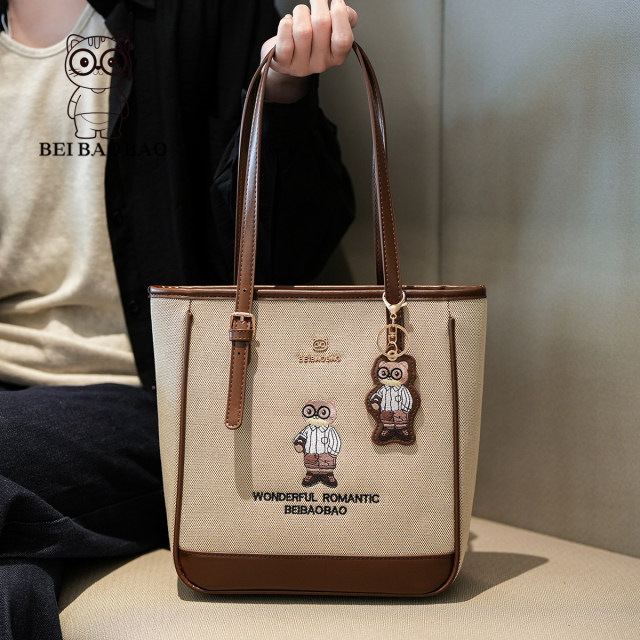 Beibao Bags New Light Luxury Creative Underarm Bag Trendy Large Capacity Shoulder Women's Bag Cartoon Canvas Tote Bag