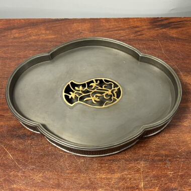 日本回流老竹包锡壶承，重2.88千克，长29.3厘米，宽21.5，高5.7