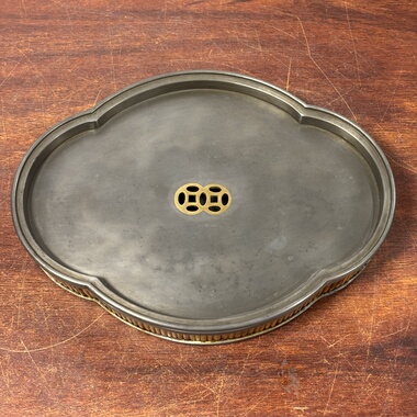 日本回流湘妃竹包锡壶承，重1.32千克，长22.5厘米，宽17，高4.2