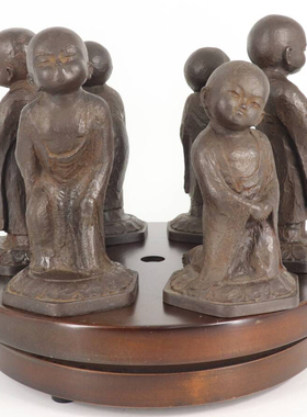 日本友沢正彦作六个不同神态铜质和尚，名家作品，具体尺寸见图片