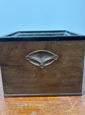 日本原木方形老火钵，高21厘米，长宽27.5厘米内23厘米，结实耐用