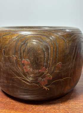 日本桐木铜胆金时绘嵌螺钿火钵，外径32厘米高21.5，锅内径20.5