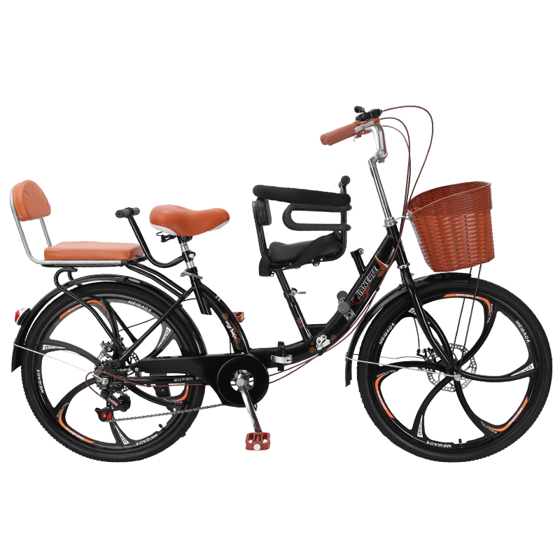 亲子自行车带小孩母子带娃折叠单车遛娃三人座碟刹一体轮接送孩子-图3