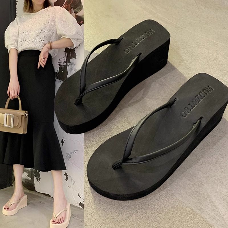 日本代购女夏外穿时尚厚底鞋凉拖松糕坡跟增高跟夹脚趾沙滩人字拖,淘宝优惠券,粉丝福利购,淘宝优惠卷