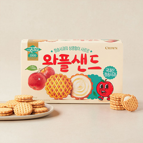 韩国进口CROWN克丽安苹果味夹心华夫饼干办公室休闲食品解馋零食 - 图3