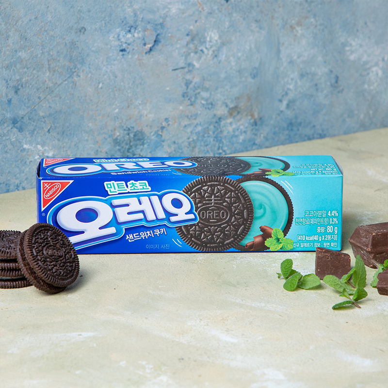 韩国进口OREO奥利奥薄荷巧克力味奶油夹心饼干下午茶休闲小零食 - 图0