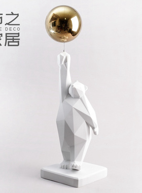 现代黑色北极熊动物树脂家居北欧