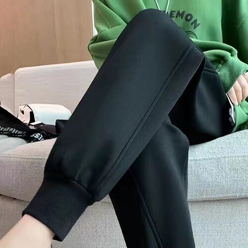 加肥加大码运动裤女秋冬季新款宽松200斤胖mm女裤子加绒休闲卫裤 - 图1