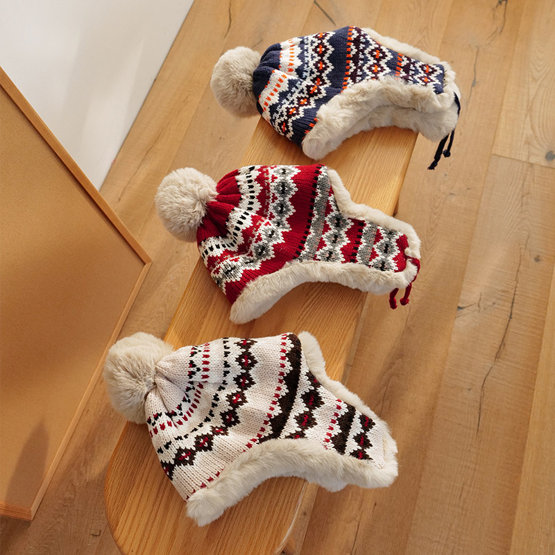 Himade韩版加绒加厚雷锋帽女甜美可爱显脸小毛线帽子冬季保暖护耳