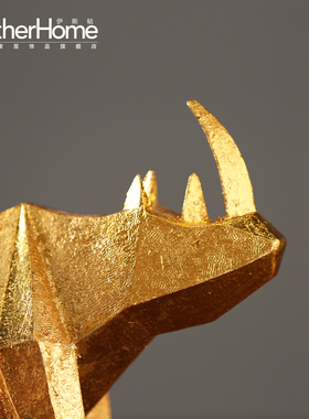 美式风金色树脂犀牛电视机柜摆件