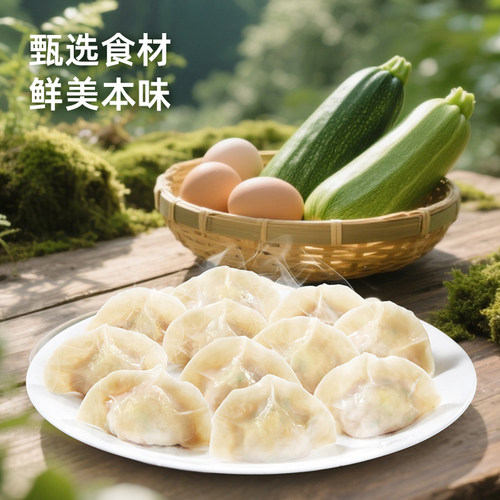 【新品】湾仔码头水饺营养健康素水饺西葫芦鸡蛋菌菇裙带菜720g*4 - 图0
