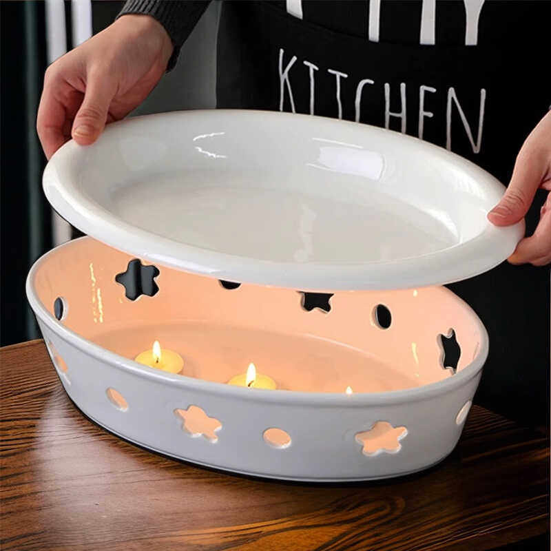 中式大号明炉鱼炉盘湘菜蜡烛加热双层陶瓷保温热菜盘椭圆形蒸鱼盘,淘宝优惠券,粉丝福利购,淘宝优惠卷